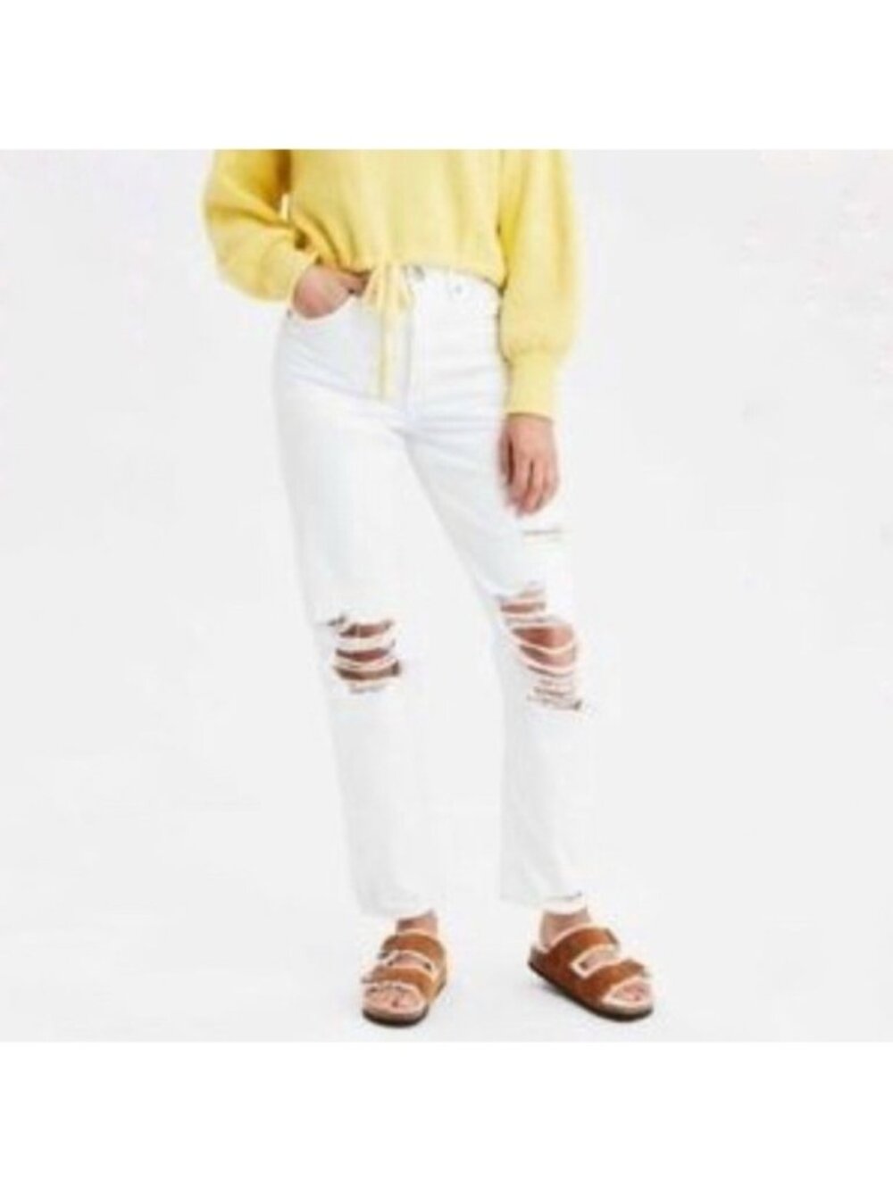 American Eagle 90s Boyfriend Distressed White Jeans - 12 Long